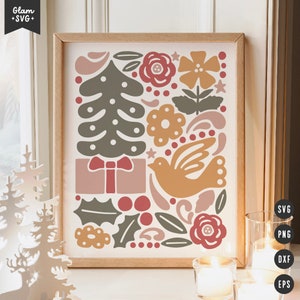 Natale scandinavo danese pastello SVG / albero di Natale e colomba Home Decor SVG tagliare file per Cricut / download digitale