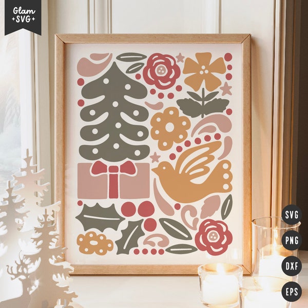 Scandinavian Christmas Danish Pastel SVG | Christmas Tree and Dove Home Decor SVG Cut Files for Cricut | Digital Download