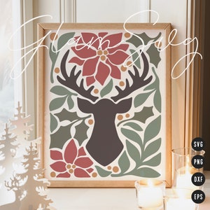 Christmas Deer Silhouette SVG | Christmas Danish Pastel Home Decor SVG Cut Files for Cricut | Retro Christmas SVG Digital Download