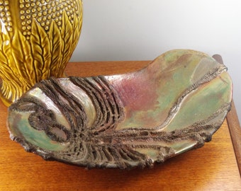 Mid Century Studio Pottery Brutalist Sculptured Footed Dish - Marked Piece DC