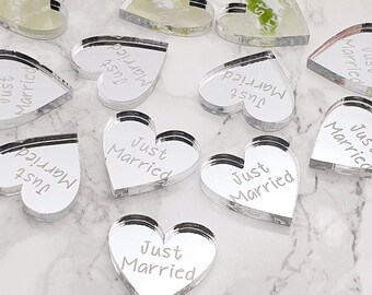 Just Married Heart Wedding Table Confetti Silver Mirror Sparkling Small Modern Romantic Reusable Scatter Decorations Luxury Elegant