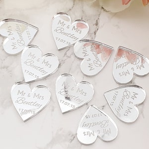 Personalised Heart Wedding Table Confetti Surname and Date Mr Mrs Sparkly Small Modern Romantic Reusable Scatter Decorations Luxury Elegant