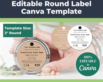 Round Label Template for Tins and Jars (Editable in Canva) • DIY Skin Care Label for Salves and Balms with Kraft Branding • 2" Round Label