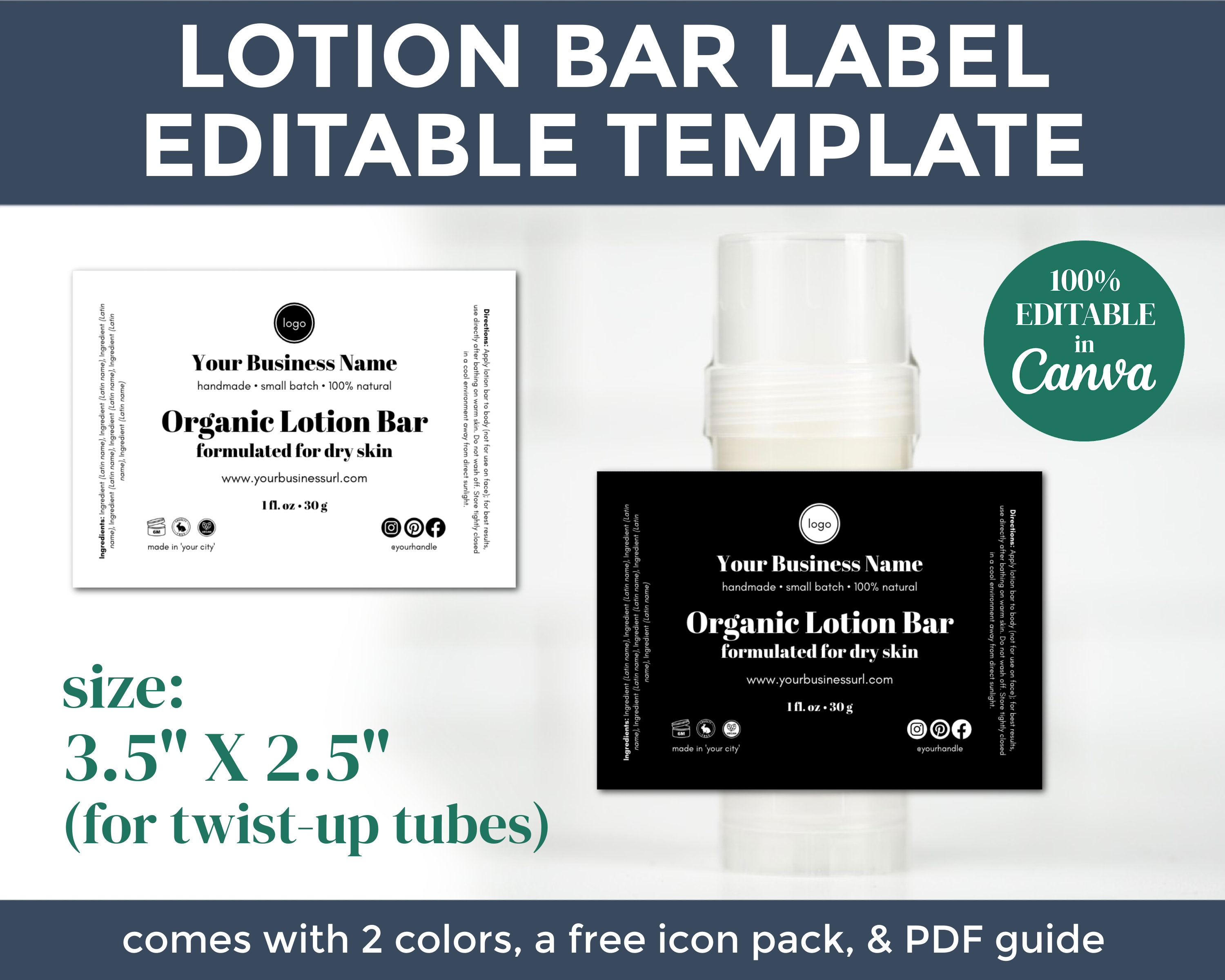Lotion Bar Label Template for Handmade Skin Care Businesses editable on ...