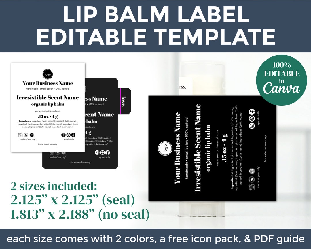 Lip Balm Label Template Editable on Canva Two Label Sizes Included