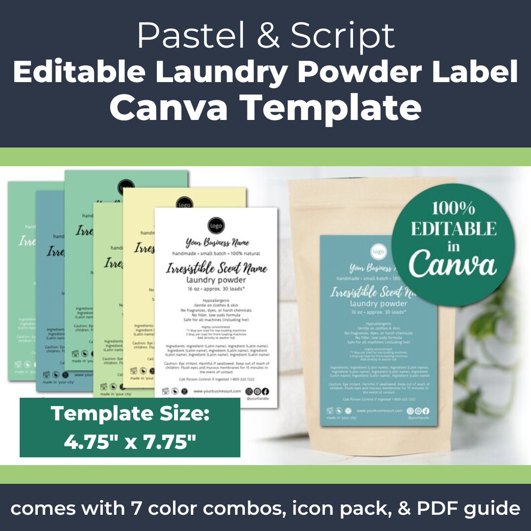 Paper Powder Lable Editable Laundry Powder Label Template (pastels and Script) • 4.75