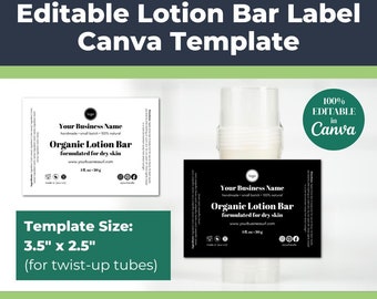 Editable Lotion Bar Label Template (Black and White) • 3.5" x 2.5" Skin Care Product Label for Deodorants, Belly Balms, Muscle Balms