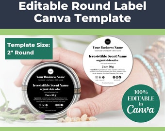 2" Round Skincare Label Template (Editable) • DIY Skin Care Label for Salves, Tattoo Balms, Eczema Balms, etc. • Minimalist Branding