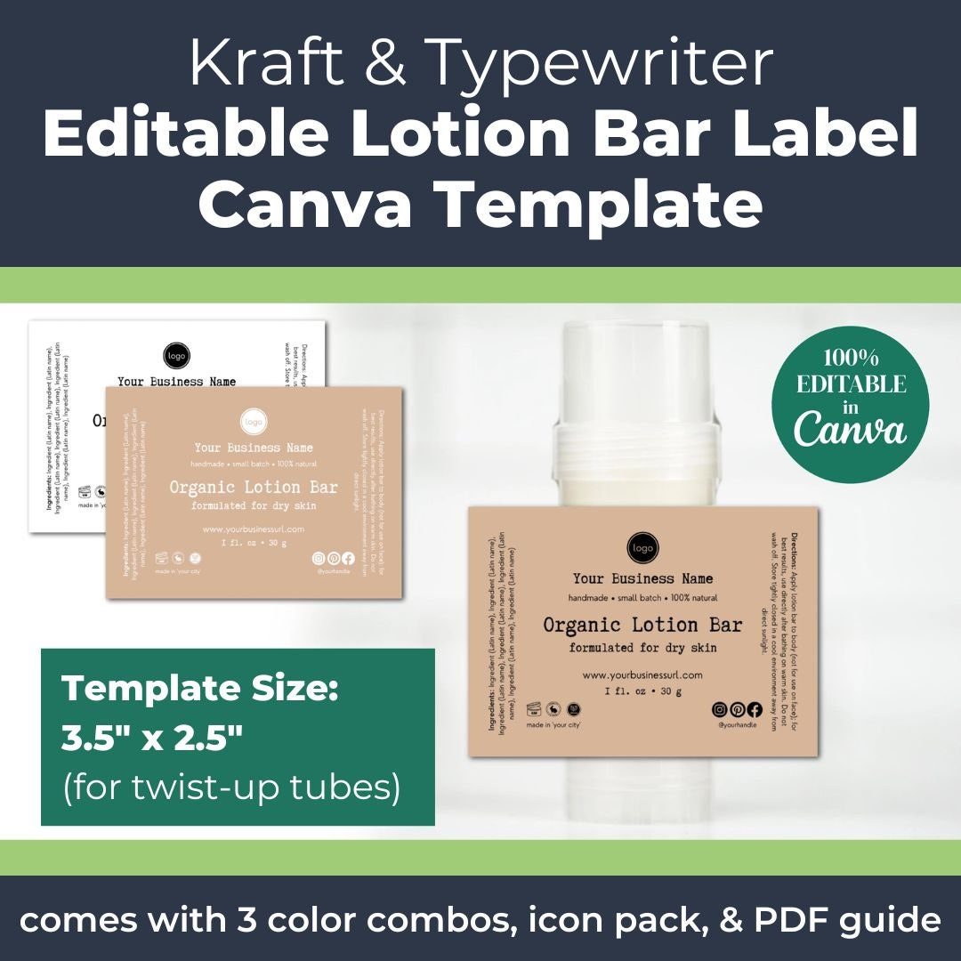 Editable Lotion Bar Label • Kraft DIY Skin Care Label, 3.5" X 2.5" • 2 ...