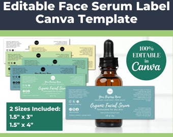 Editable Facial Serum Label Template (Pastels and Script) • Skin Care Product Label for Face Serums, Hair Oils, Beard Oils