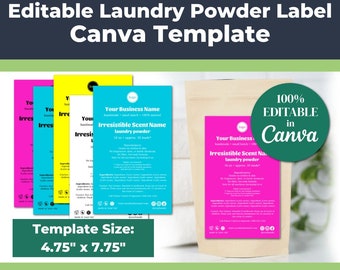 Editable Laundry Powder Label Template (Neon) • 4.75" x 7.75" Template for Resealable Rectangle Pouches