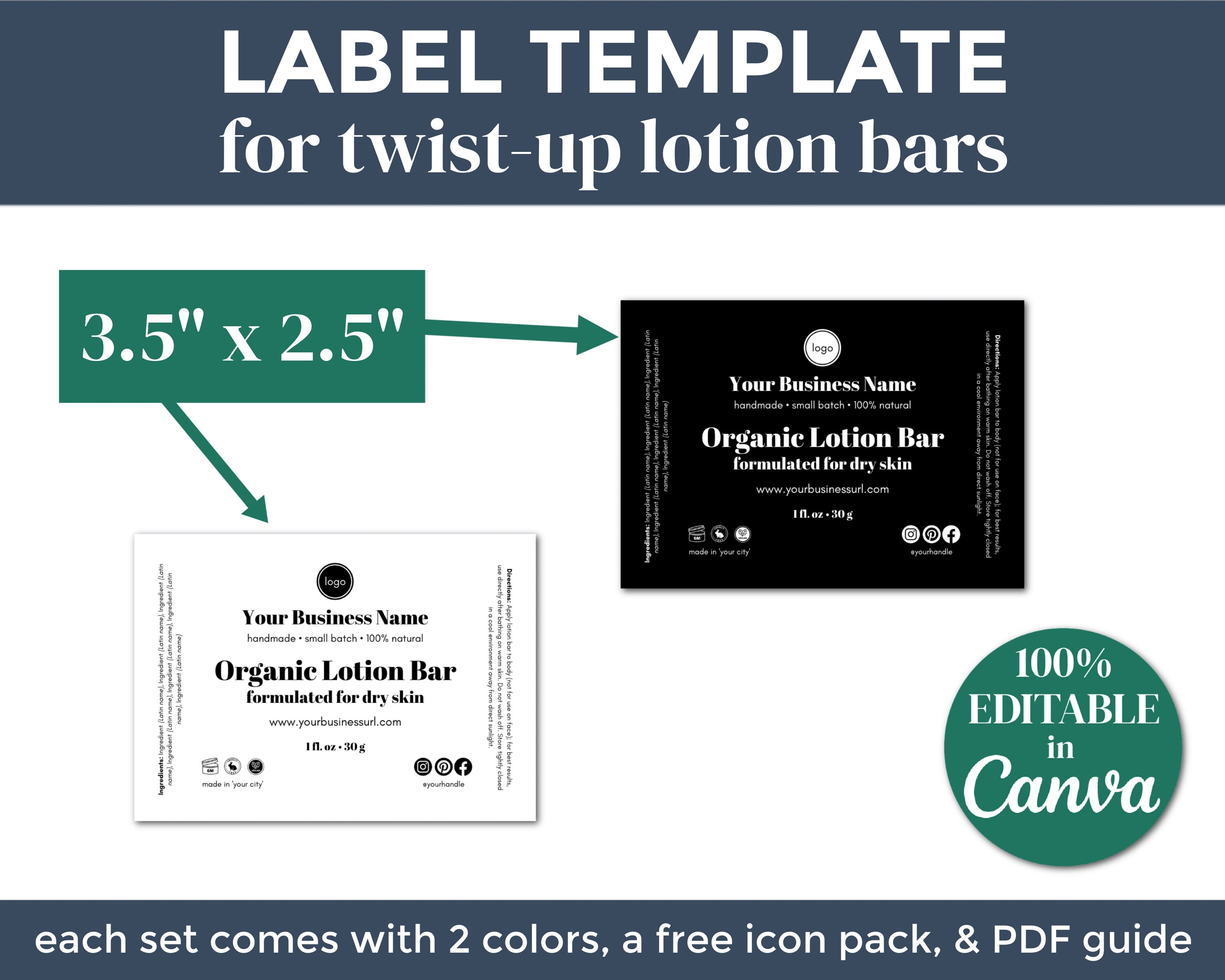 Lotion Bar Label Template for Handmade Skin Care Businesses editable on ...