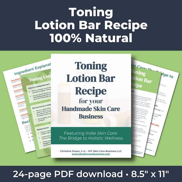 Toning Lotion Bar Recipe, 100% Natural (Make and Sell Online) • Small Batch Recipe for Handmade Skin Care Businesses