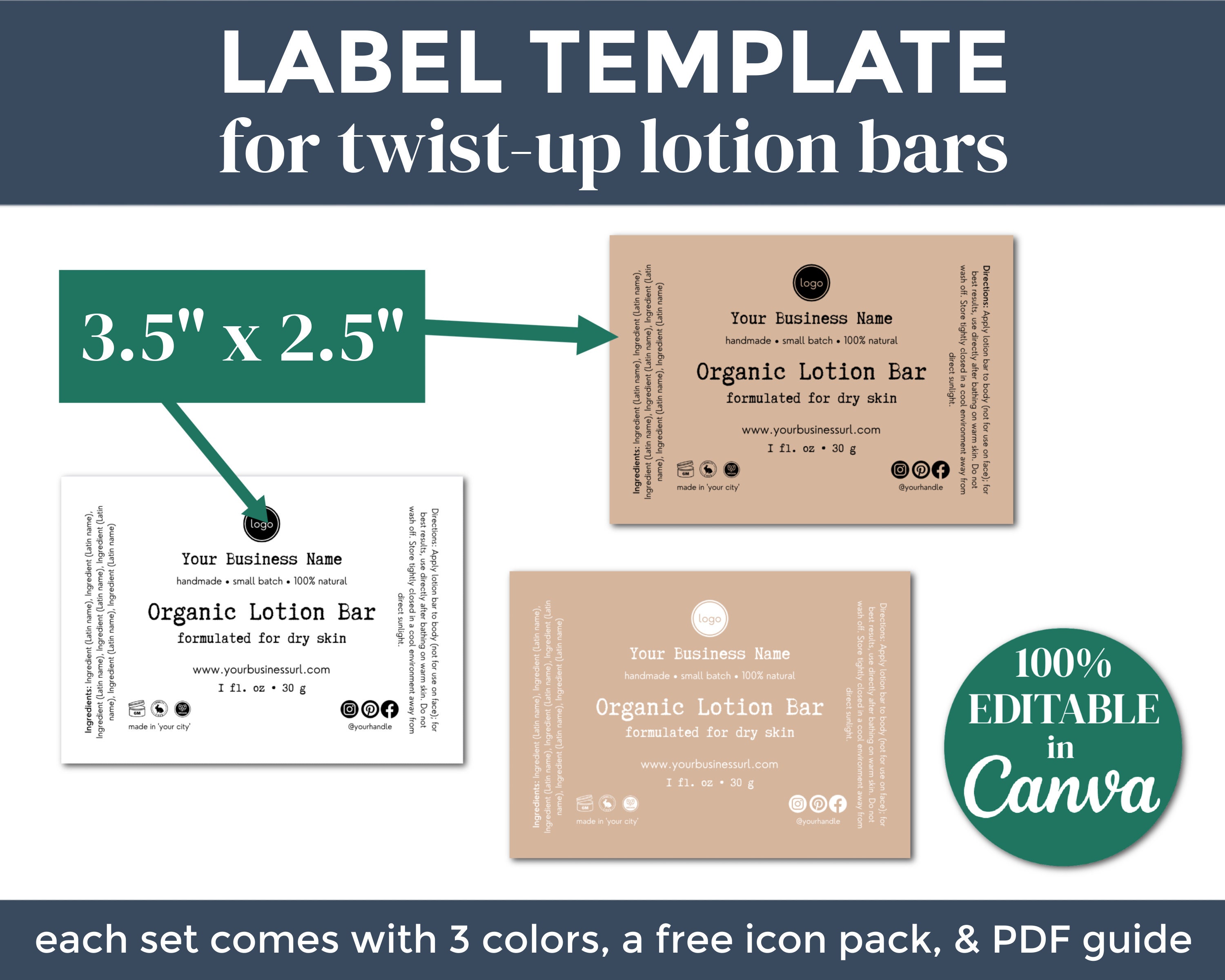 Editable Lotion Bar Label Kraft DIY Skin Care Label - Etsy