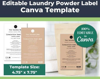 Editable Laundry Powder Label Template (Kraft) • 4.75" x 7.75" Label for Rectangle Resealable Pouches