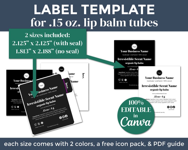 Lip Balm Label Template Editable on Canva Two Label Sizes Included