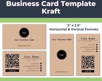 Editable Kraft Business Card Template (for Handmade Skin Care Businesses) • 2" x 3.5" Horizontal and Vertical, Includes QR Code