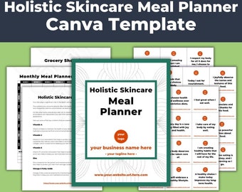 Editable Meal Planner for Holistic Skin Care Businesses • Education, Positive Affirmations, Daily/Weekly/Monthly Worksheets and Journals