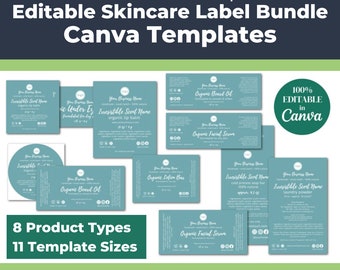 Editable DIY Skin Care Label Bundle • 8 Product Types, 11 Label Sizes • Label Templates for Handmade Skincare Businesses, Pastels & Script