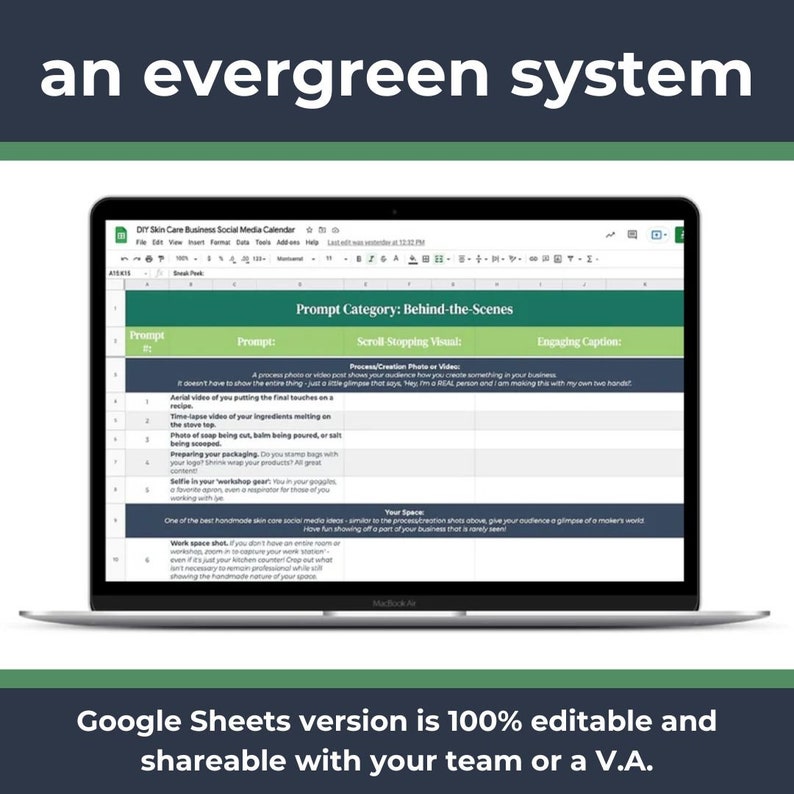 DIY Skin Care Social Media Calendar for Handmade Businesses Evergreen Social Media Ideas & Prompts Marketing Strategy/Content Planner image 4