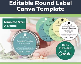 Editable 2" Round Label Template (Pastels and Script) • DIY Skin Care Label for Salves, Balms, and Lotion Bars