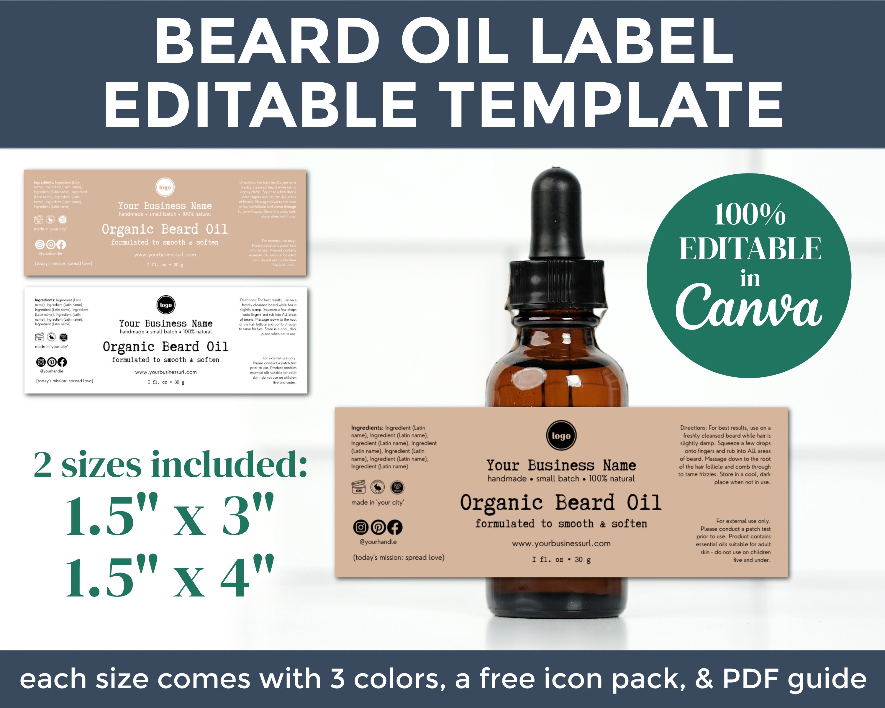 Beard Oil Label Template editable DIY Skin Care Label With Etsy