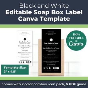 Soap Box Label Template, Editable in Canva • DIY Skin Care Label for Handmade Soap • 2" x 4.5" Template for Standard Rectangle Soap Bar Box