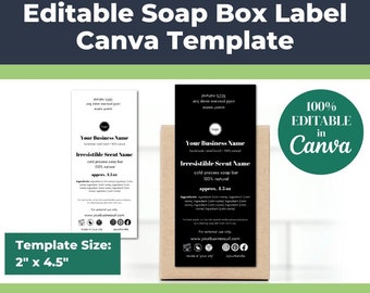 Soap Box Label Template, Editable in Canva • DIY Skin Care Label for Handmade Soap • 2" x 4.5" Template for Standard Rectangle Soap Bar Box