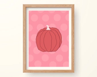 Pink Polka Dot Pumpkin Print, Arte de pared, Impresión de descarga digital, Linda impresión de Halloween