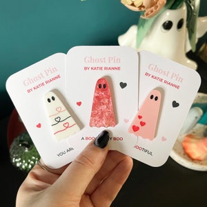 Ghost Pins | Valentines Ghost Pin | Spooky Pins | Valentines Day Pins | Spooky Valentines Day Gifts | Ghost Badges | Spooky Badges