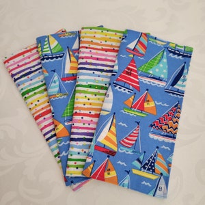 Sailboat reversible 10&quot; cloth napkins, Nautical unpaper cotton napkins, Washable reusable napkins. Coastal Decor, Beach house decor Set of 4