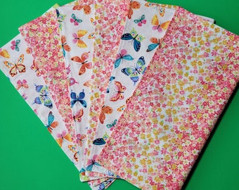 Spring reversible cotton napkins. Double sided butterfly and floral prints, Set of 6.  Reusable ecofriendly unpaper napkins. Hostess gift.