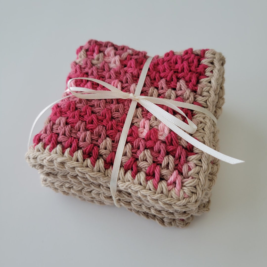 Cotton Dishrag Set Shades of Burgundy and Beige. Crocheted Etsy