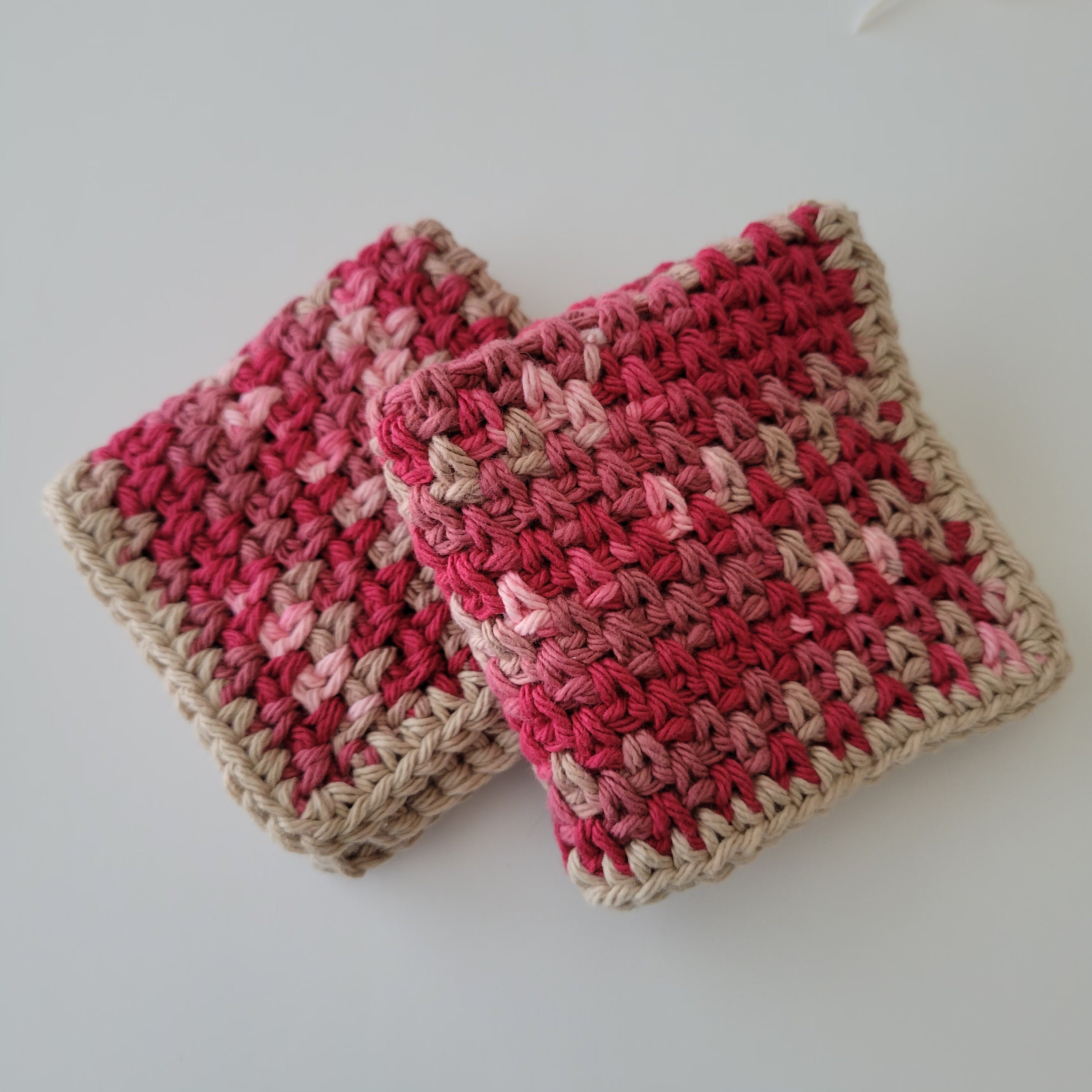 Cotton Dishrag Set Shades of Burgundy and Beige. Crocheted Etsy