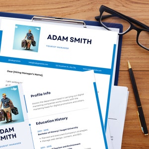 Tourist Resume Template with Photo, Professional Resume Template for Pages, Clean CV Template with Picture, Resume and Cover Letter Template
