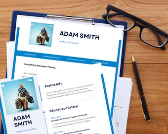Tourist Resume Template with Photo, Professional Resume Template for Pages, Clean CV Template with Picture, Resume and Cover Letter Template