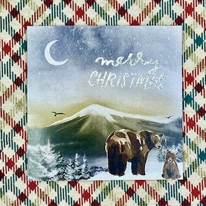 Handmade Christmas Card Square Winter Scene Bears