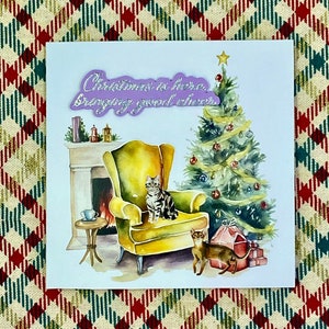 Handmade Christmas Card Square Cats