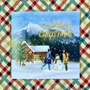 Handmade Christmas Card Square Winter Scene Snowman