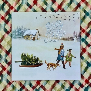 Handmade Christmas Card Square Winter Scene Tree
