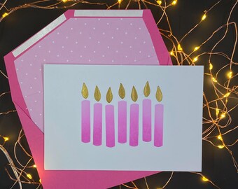 Carte d'anniversaire faite main rose bougie