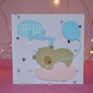 Hello Baby Sleeping Bear Square Handmade Card