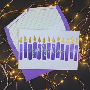 Party Time Card with Purple Candles Handmade
