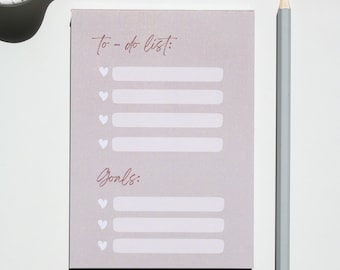 A6 Planner Notepad | Heart Print Daily To Do List Organiser | tear off sheet notepad for Office or Student | Goals journal | stationary
