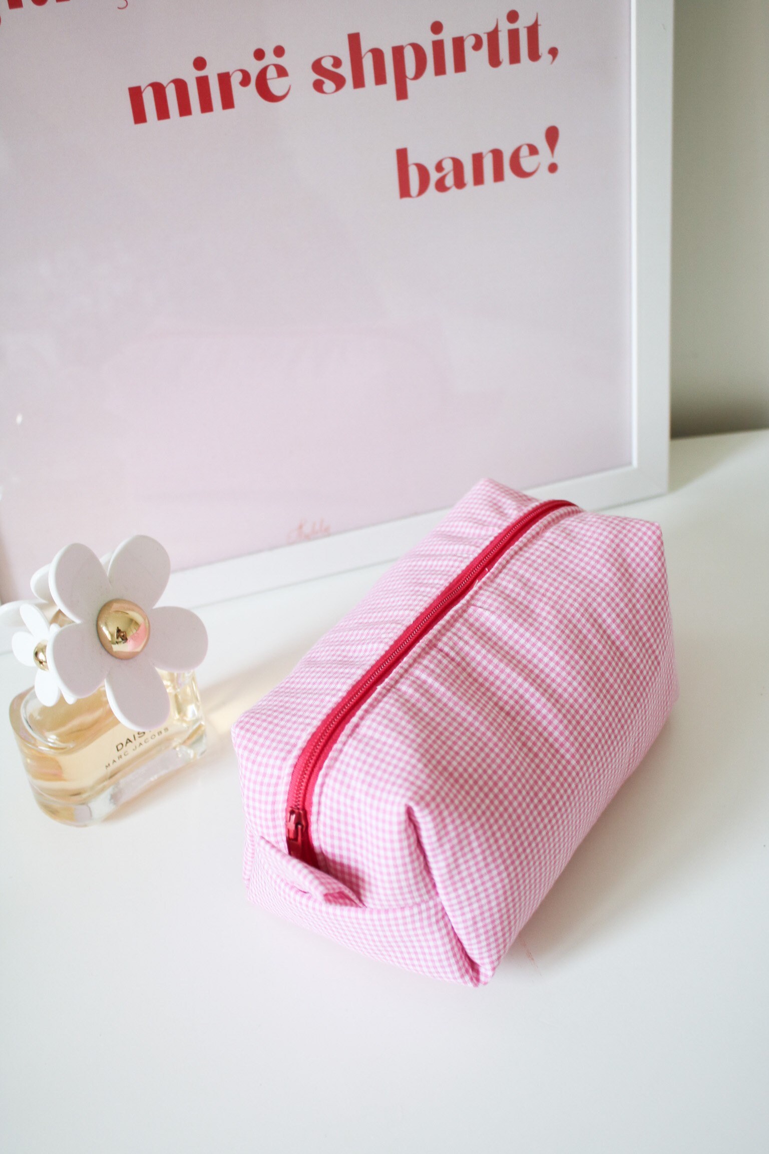 Gingham Make up Bag Cosmetic Bag Lined With Pink Cotton - Etsy