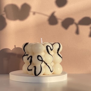 One Line Hand Painted Bubble Candle | Natural Soy Wax | Fragrance Free | Home Decor | Rubix Cube Candles | Luxury White Bubble Candle