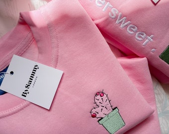 Bittersweet Embroidered Pink Sweatshirt | Unisex | Summer sweatshirts | men's women's | crew neck | hoodie | trendy sweatshirt | Cute