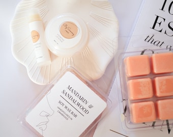 Mandarin & Sandalwood Soy Wax | Coconut Lip Set | Lip balm and Lip scrub | Gift set | Organic Skincare | Cruelty Free | Homemade UK |