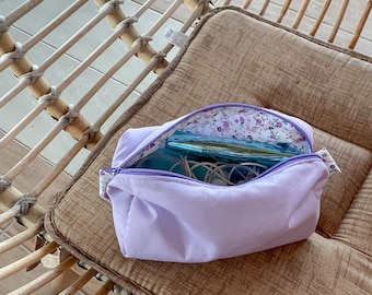Purple Make Up Bag | Cosmetic Bag |  lined with floral cotton  | Travel Pouch | Zip-up pouch | Handmade | Summer pouches | Accessories bag