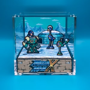 Mega Man X Diorama Cube - Snow Mountain Stage - Video Game Room Decoration
